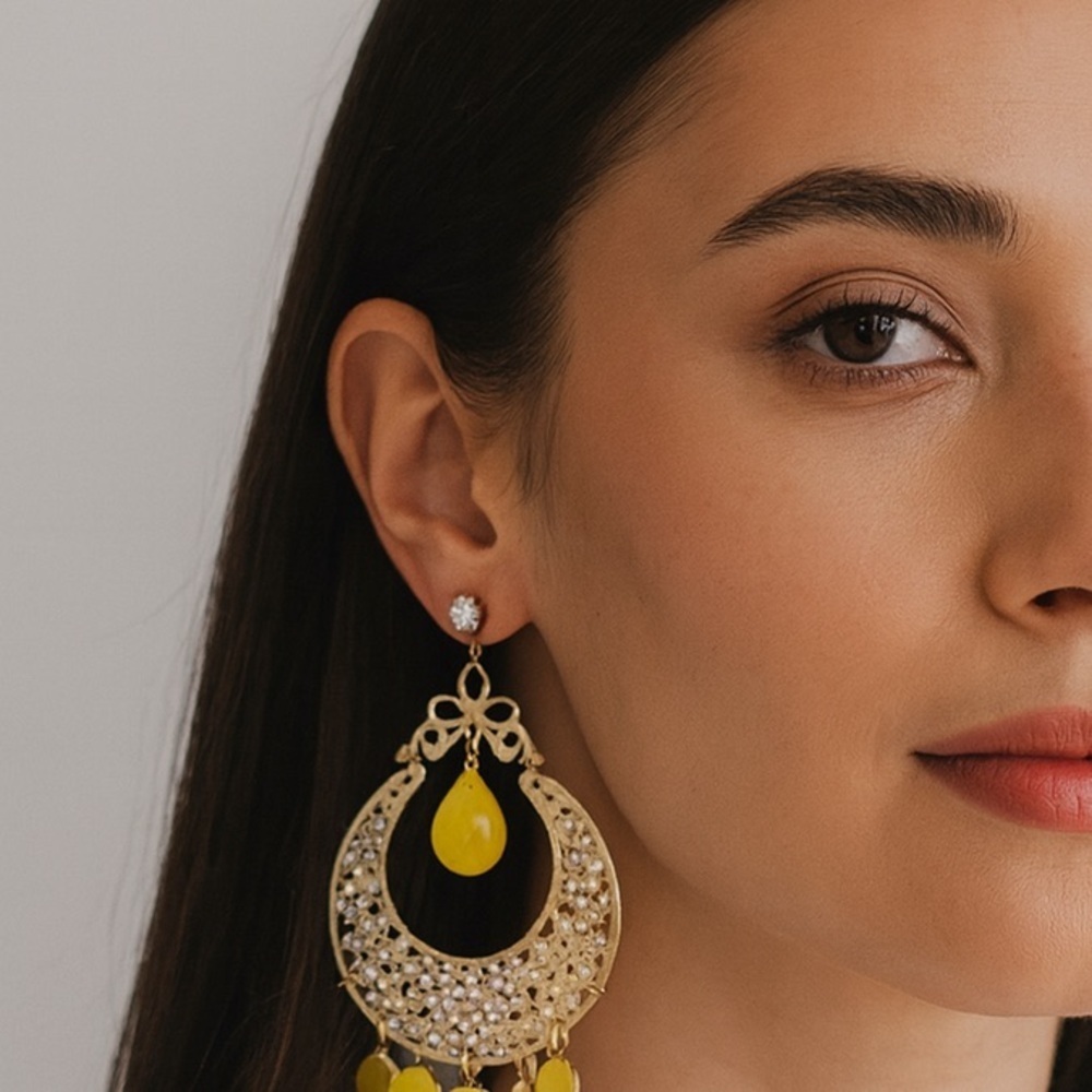 NWT‎ Bansri Gold Yellow Dangle Earrings